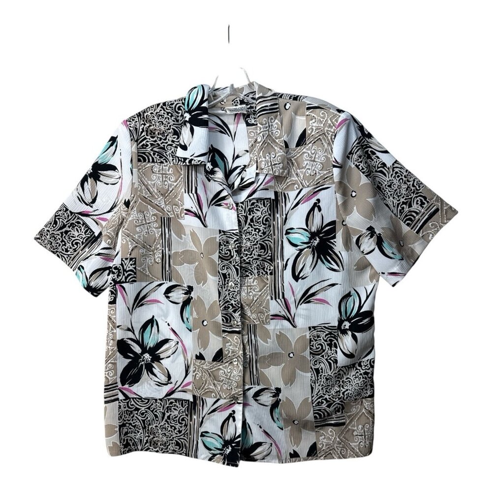 Vintage Alison Daley Floral Tropical Hawaiian Shirt  Women’s 14 Button Up Beach